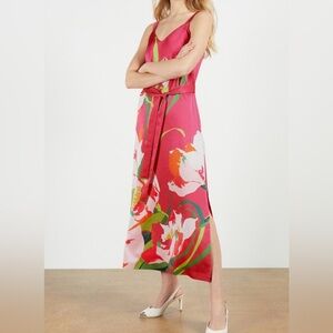 Ted Baker Meaa Urban Printed Midi Dress Floral Slip Tank Hammered Satin Size 8